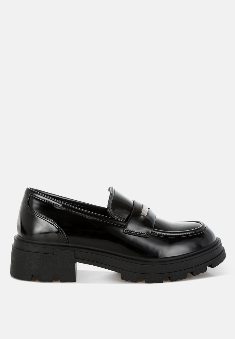 Gleam Stride Chunky Loafers – Faux Leather Platform