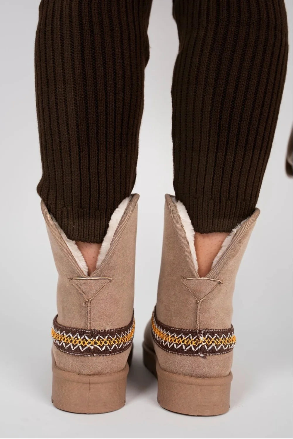 CAMEL FOLD OVER EMBROIDED AZTEC DETAIL FULLY FUR LINED BOOT