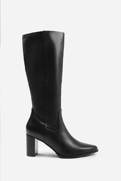 BLACK KNEE HIGH HEELED BOOT