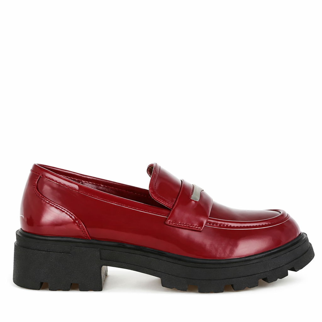 Gleam Stride Chunky Loafers – Faux Leather Platform
