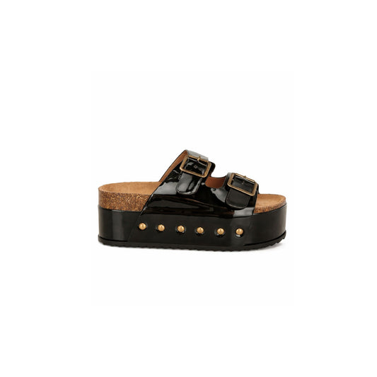 Merton Studded Flatform Slip Ons – Patent Faux Leather