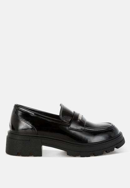 Gleam Stride Chunky Loafers – Faux Leather Platform