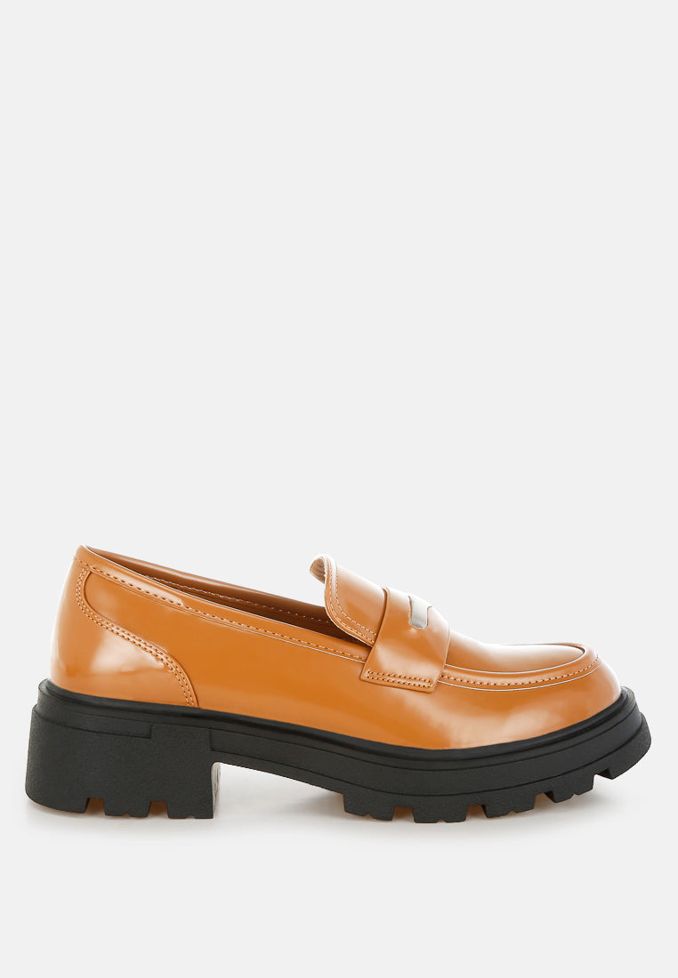 Gleam Stride Chunky Loafers – Faux Leather Platform
