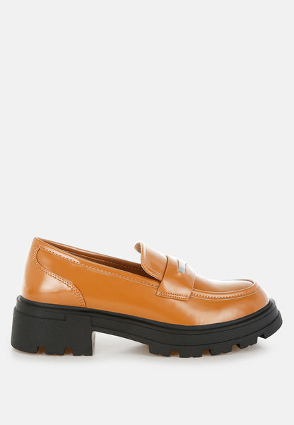 Gleam Stride Chunky Loafers – Faux Leather Platform