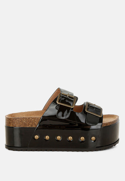 Merton Studded Flatform Slip Ons – Patent Faux Leather