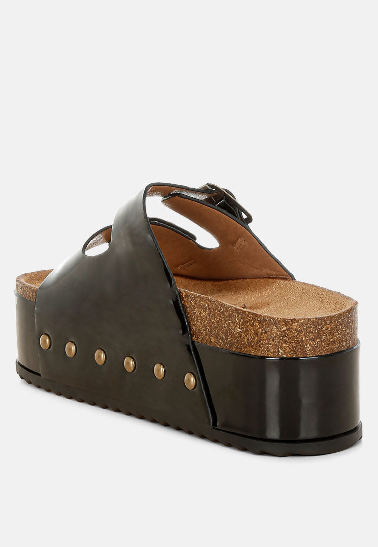 Merton Studded Flatform Slip Ons – Patent Faux Leather