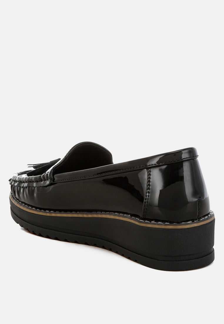Strelka Tassel Flatform Loafers – Patent Faux Leather