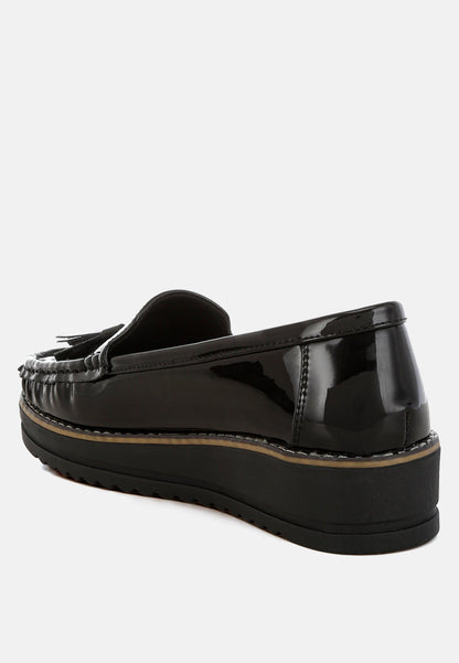 Strelka Tassel Flatform Loafers – Patent Faux Leather