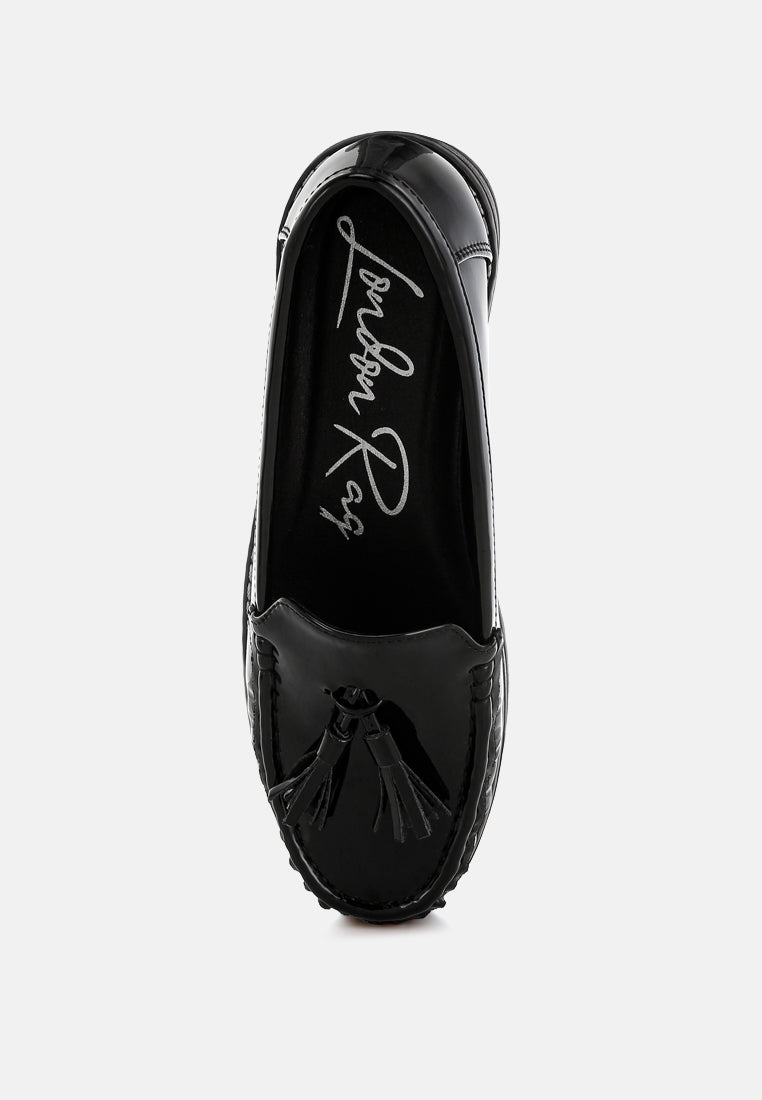 Strelka Tassel Flatform Loafers – Patent Faux Leather