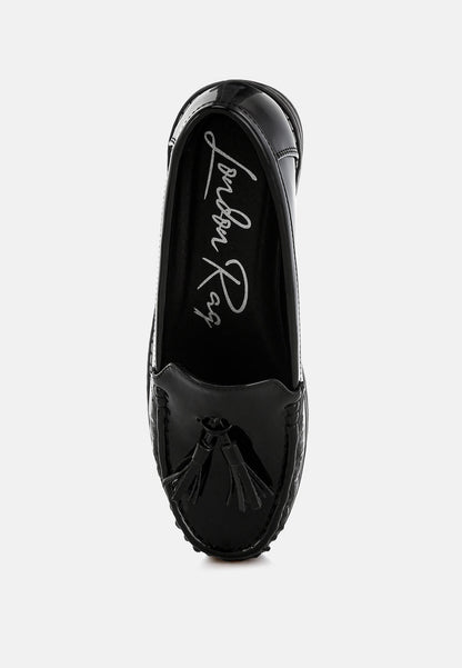 Strelka Tassel Flatform Loafers – Patent Faux Leather