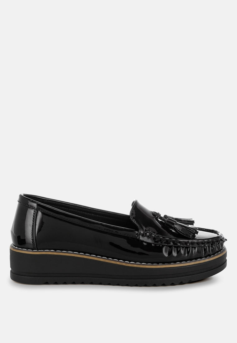Strelka Tassel Flatform Loafers – Patent Faux Leather