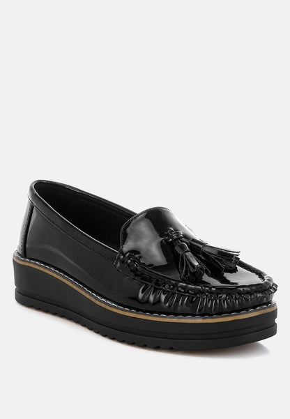 Strelka Tassel Flatform Loafers – Patent Faux Leather