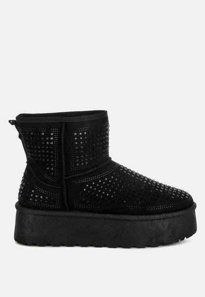 Xoras Rhinestone Chunky Ankle Boots – Flatform Heel