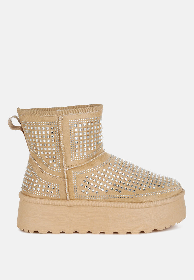 Xoras Rhinestone Chunky Ankle Boots – Flatform Heel