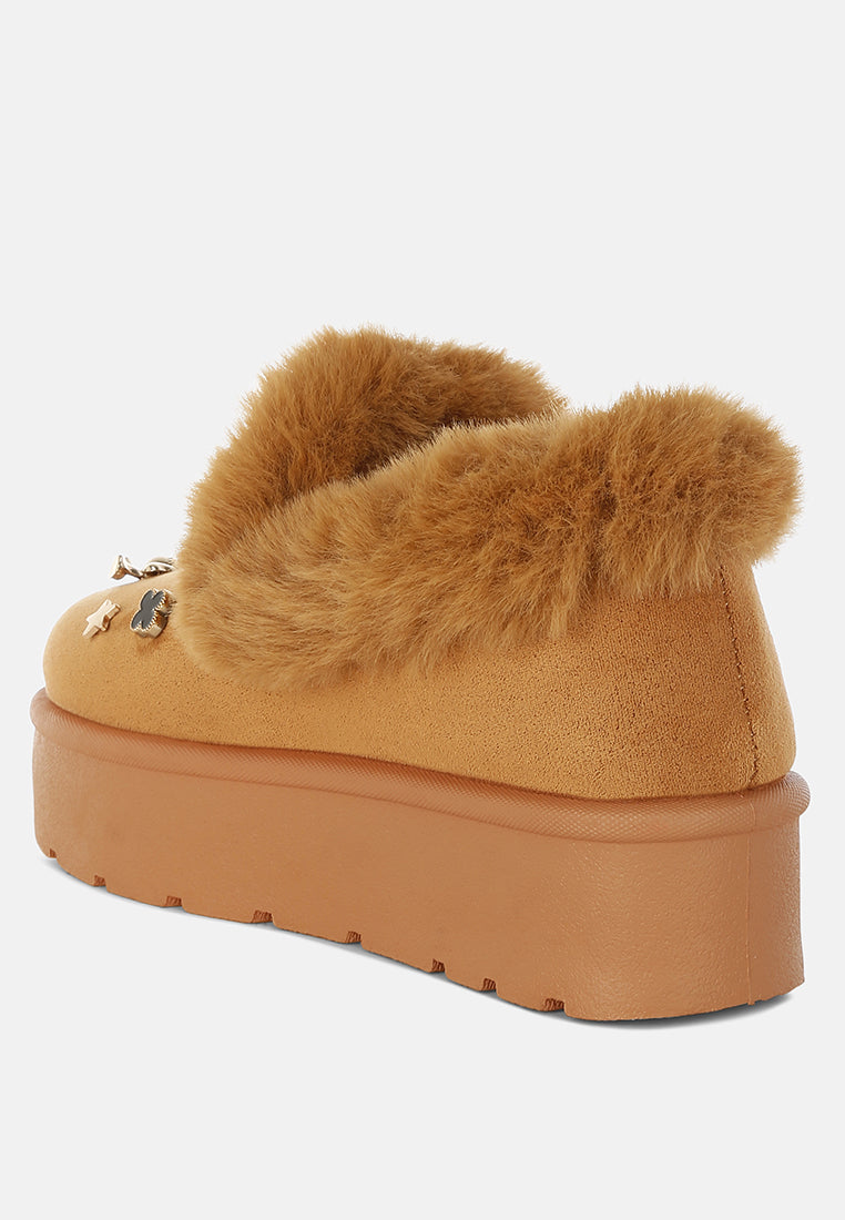 Zeta Charm Detail Snow Boots – Faux Fur Slip-On