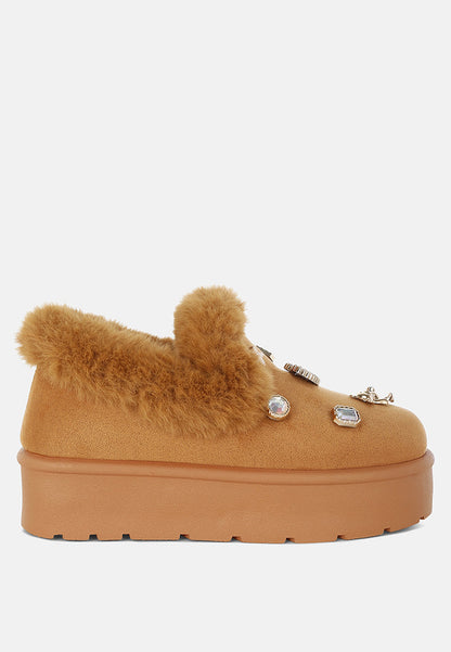 Zeta Charm Detail Snow Boots – Faux Fur Slip-On