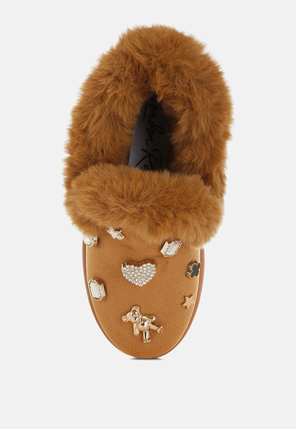 Zeta Charm Detail Snow Boots – Faux Fur Slip-On