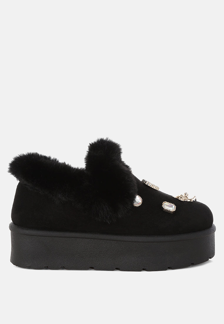 Zeta Charm Detail Snow Boots – Faux Fur Slip-On