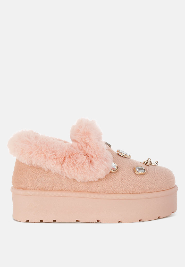 Zeta Charm Detail Snow Boots – Faux Fur Slip-On