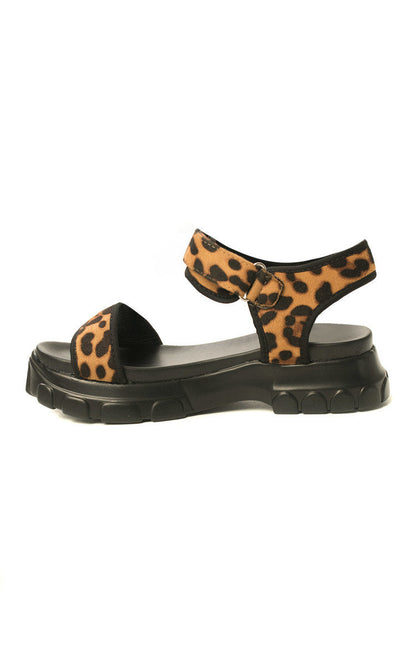 Leopard Strap Chunky Sandals – Faux Suede | MP Shoes