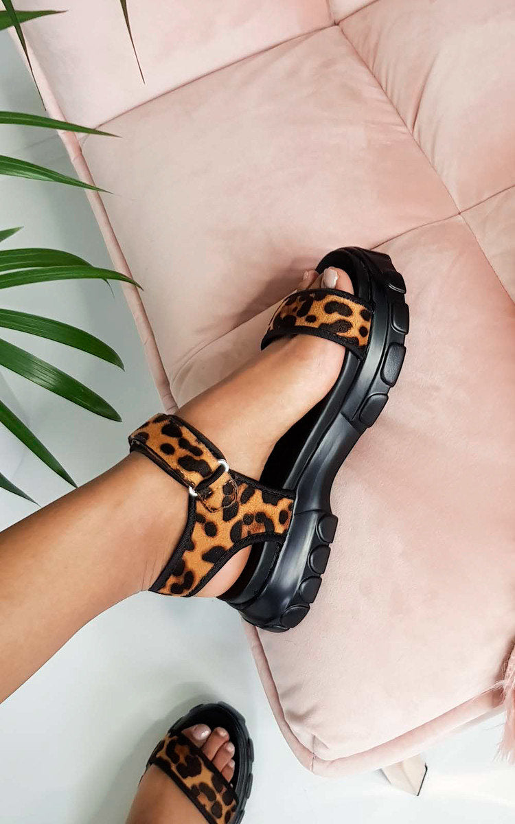 Leopard Strap Chunky Sandals – Faux Suede | MP Shoes