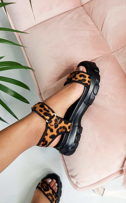 Leopard Strap Chunky Sandals – Faux Suede | MP Shoes